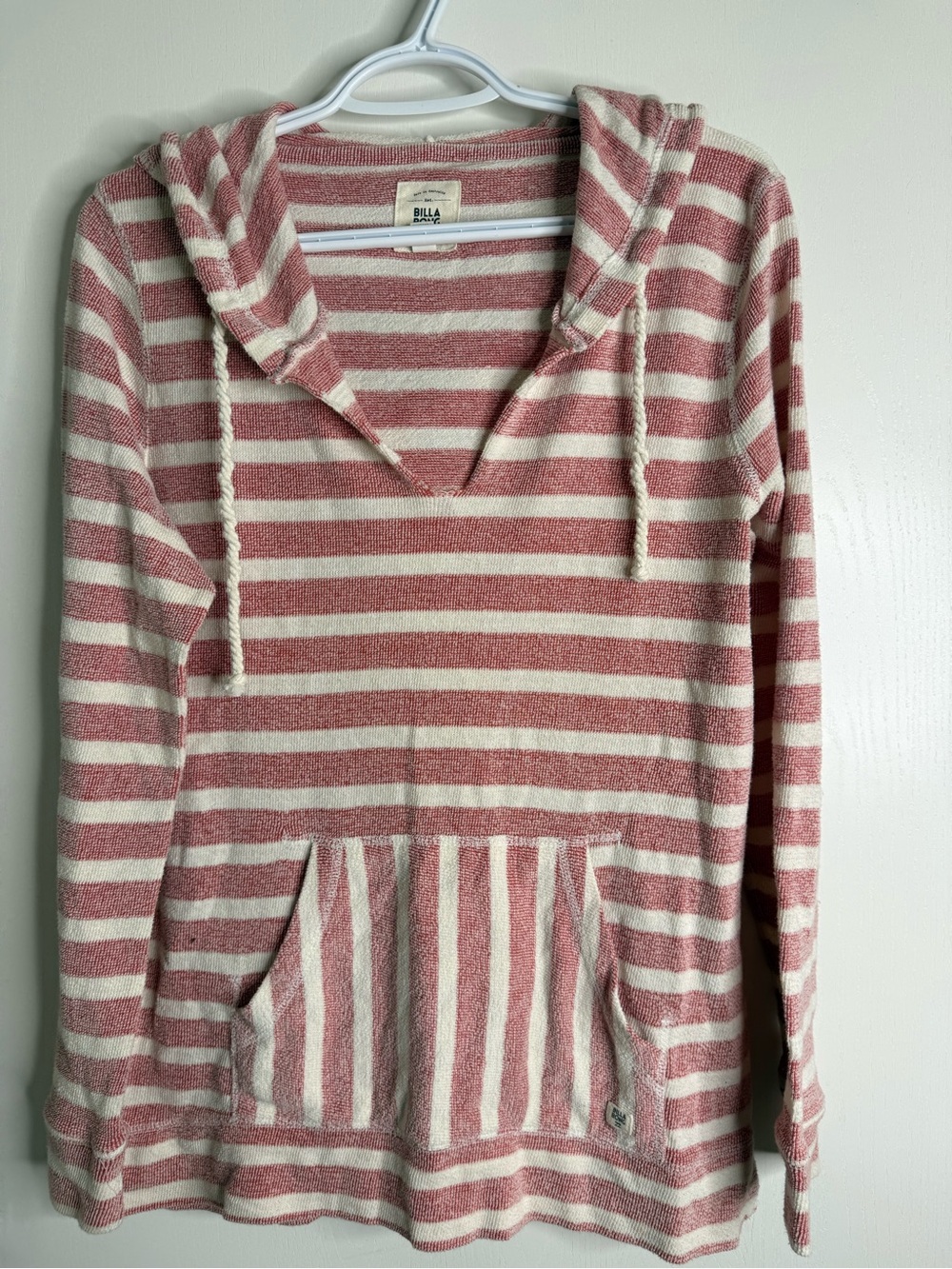 Billabong Striped Hooded Pullover - Rose and Cream